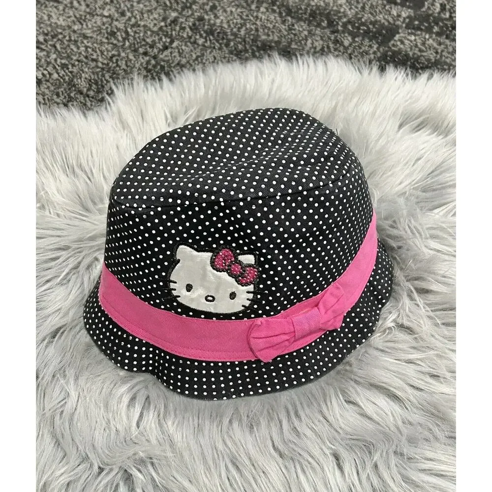 Girls Hello Kitty Black and White‎ Polka Dot Fedora Hat new without tags